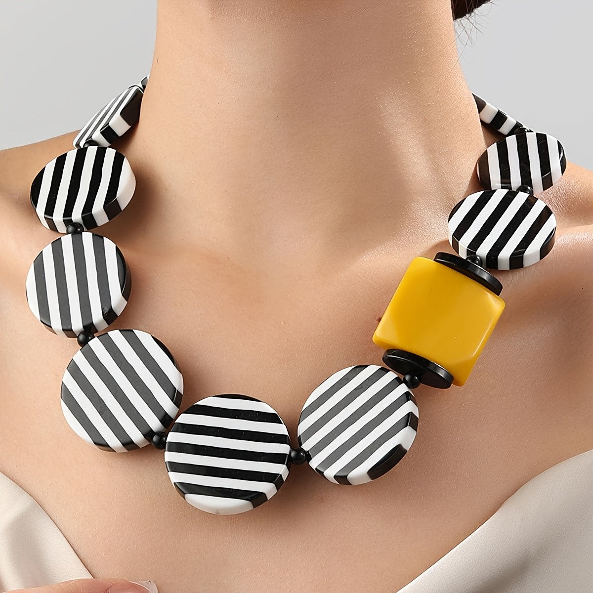 Striped Resin Statement Necklace