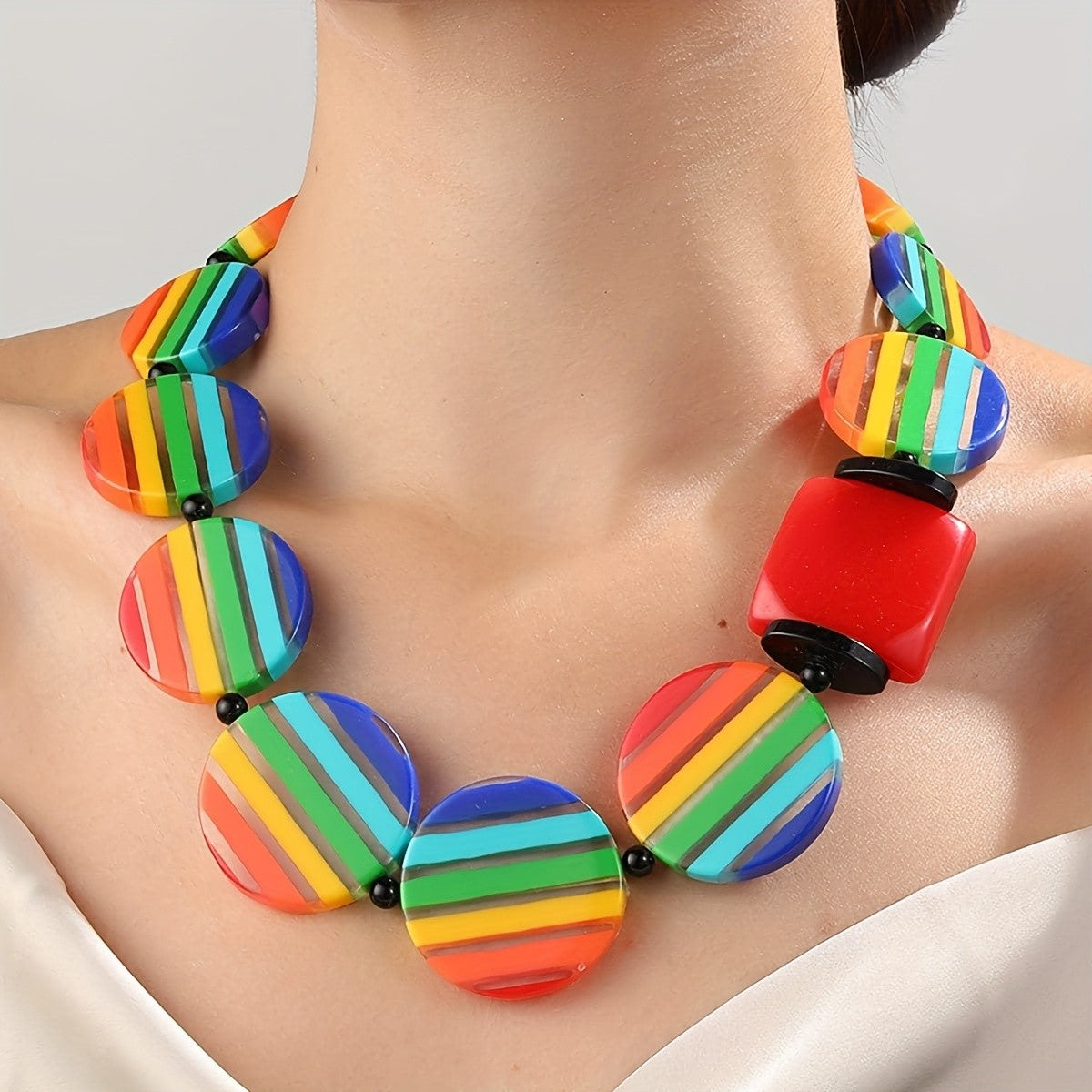 Striped Resin Statement Necklace