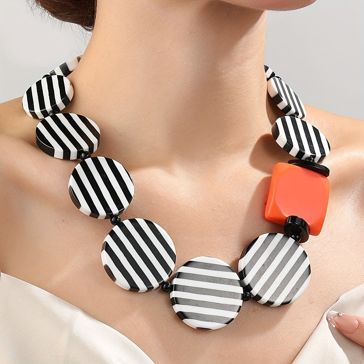 Striped Resin Statement Necklace