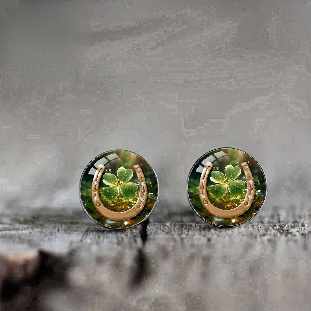 Horseshoe Clover Stud Earrings