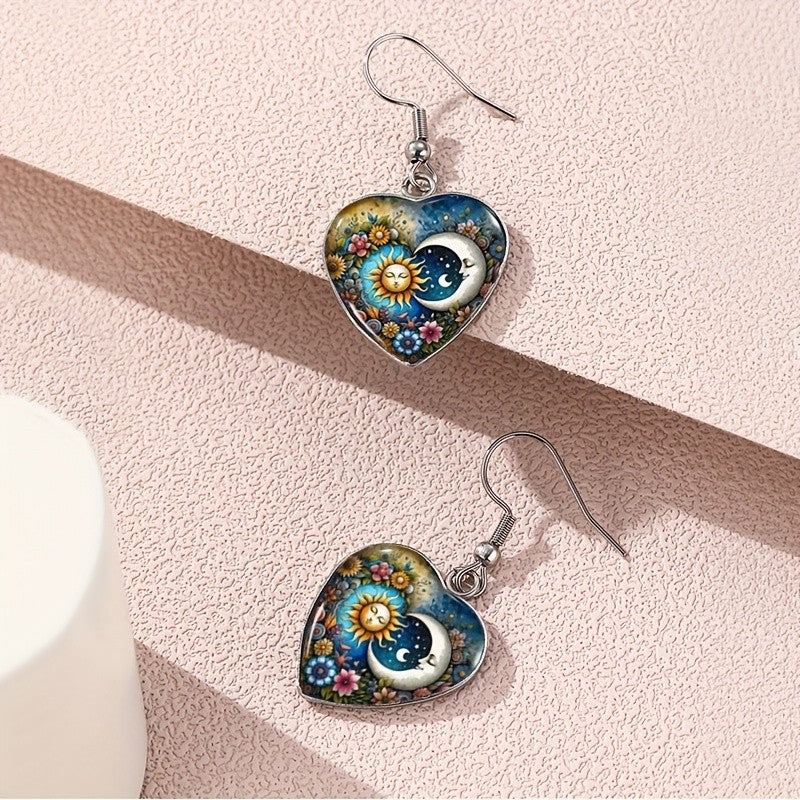 Sun Moon Floral Heart Earrings