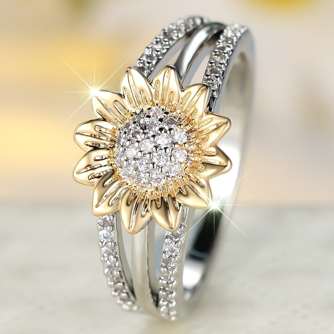 Sunflower Crystal Wrap Ring