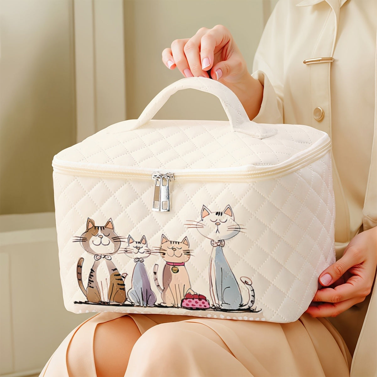 Cat Family Quilted Makeup Bag