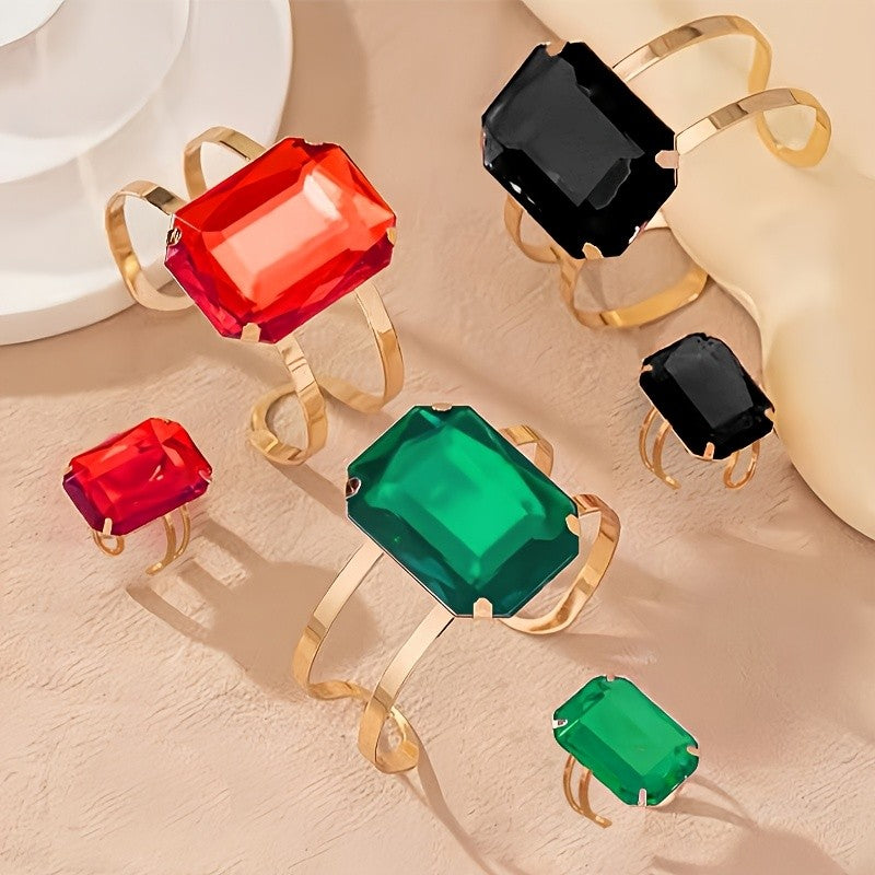 Black Octagon Bracelet & Ring Set