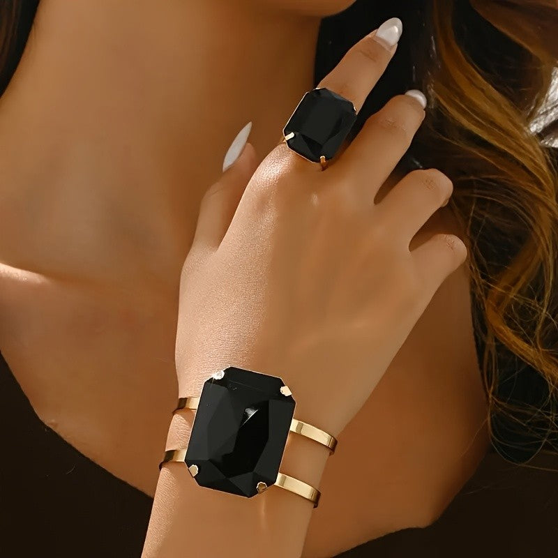 Black Octagon Bracelet & Ring Set