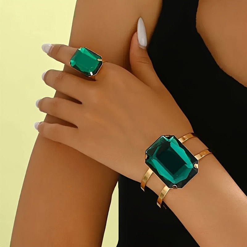 Black Octagon Bracelet & Ring Set