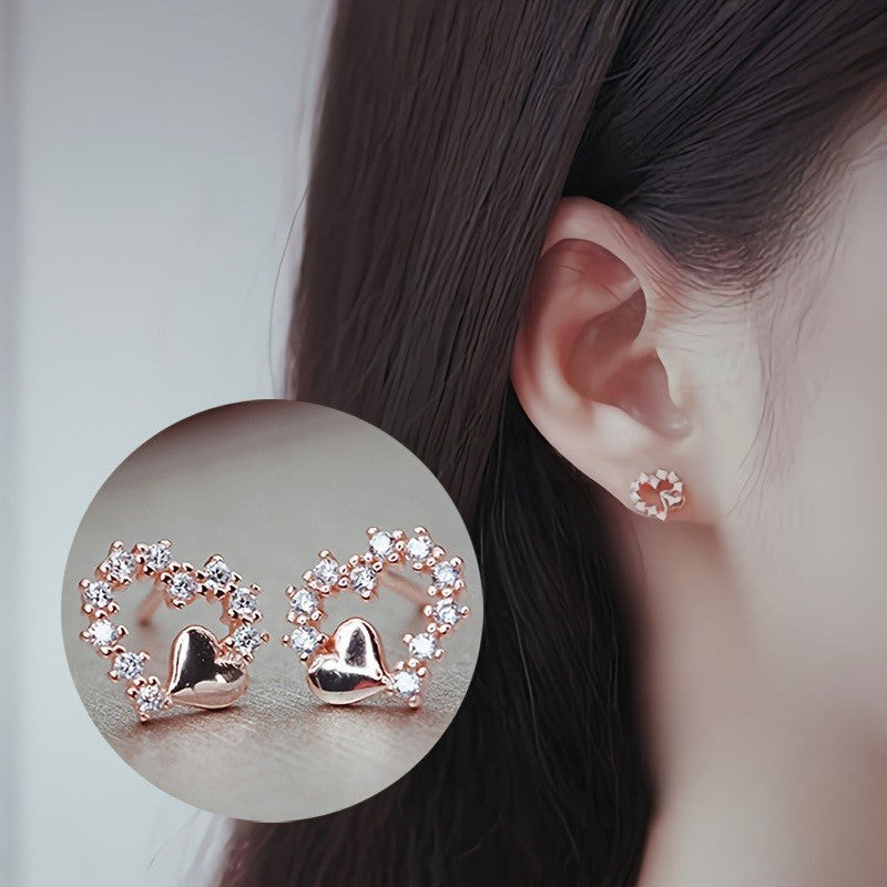 Crystal Heart Hoop Stud Earrings