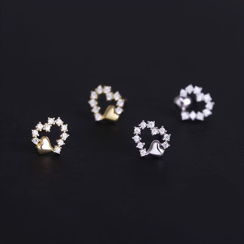 Crystal Heart Hoop Stud Earrings