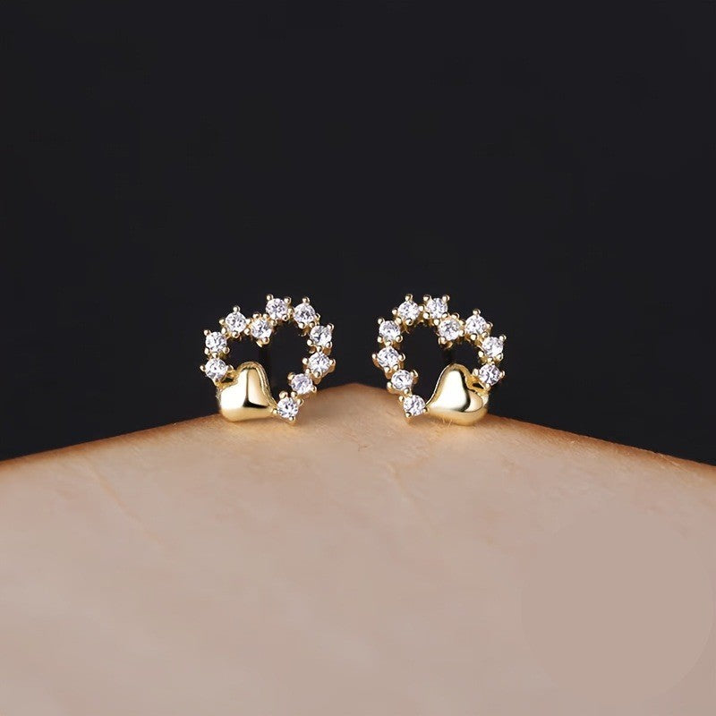 Crystal Heart Hoop Stud Earrings