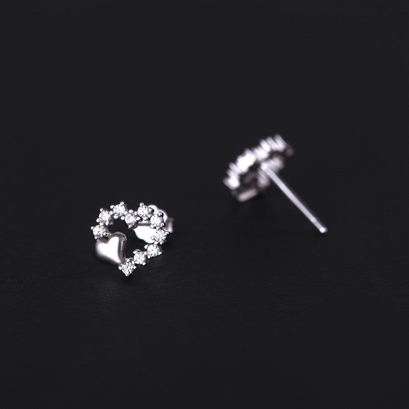 Crystal Heart Hoop Stud Earrings
