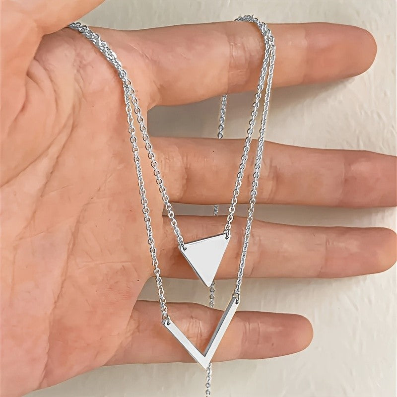 Geometric Triangle Layered Necklace