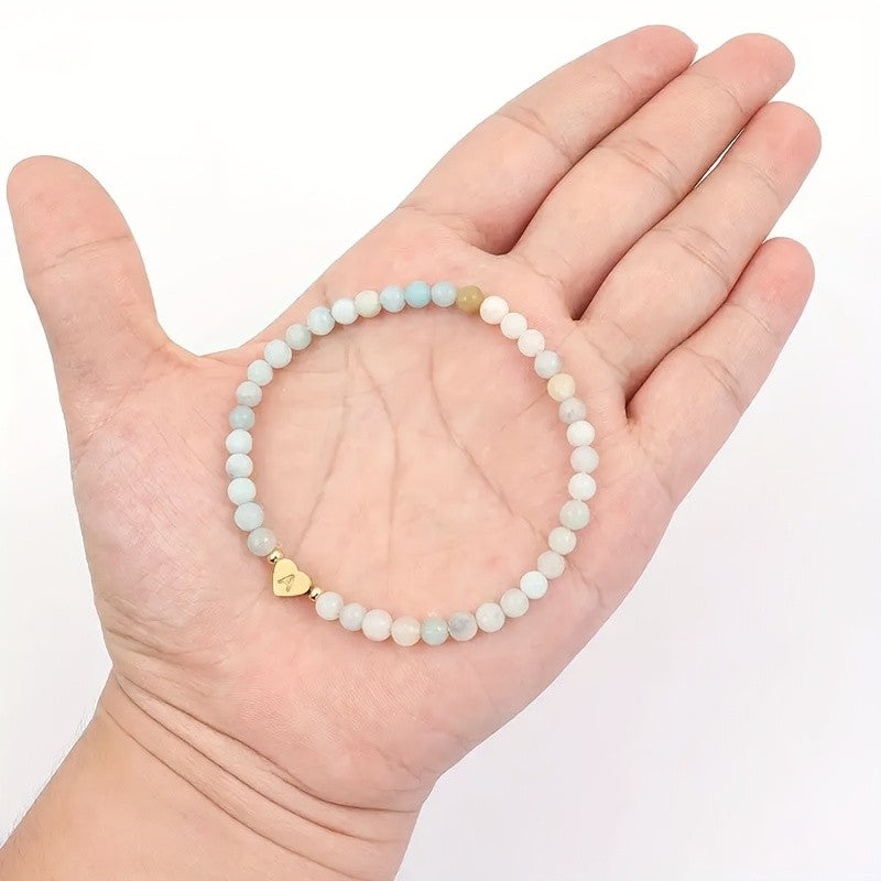 Multicolor Natural Stone Heart Initial Bracelet