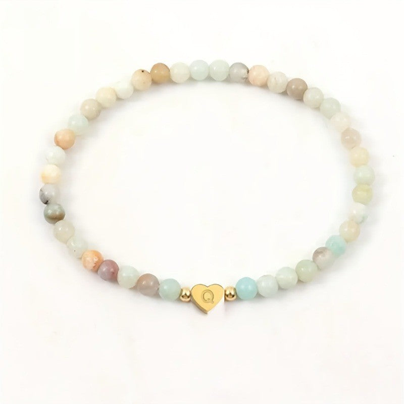 Multicolor Natural Stone Heart Initial Bracelet