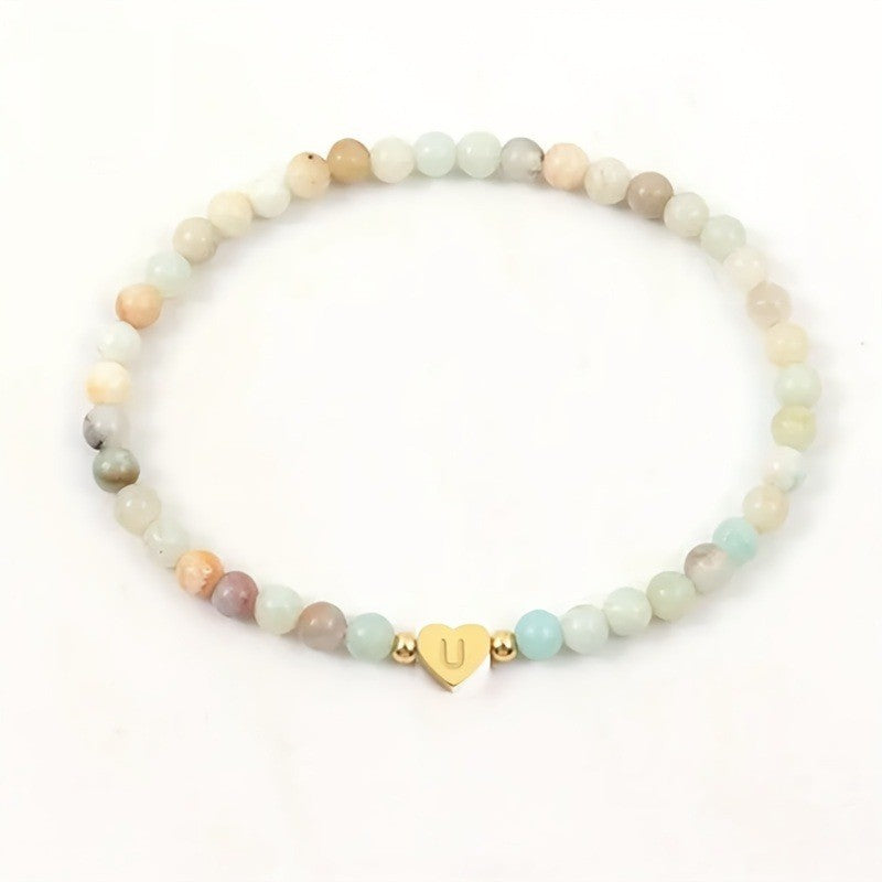 Multicolor Natural Stone Heart Initial Bracelet