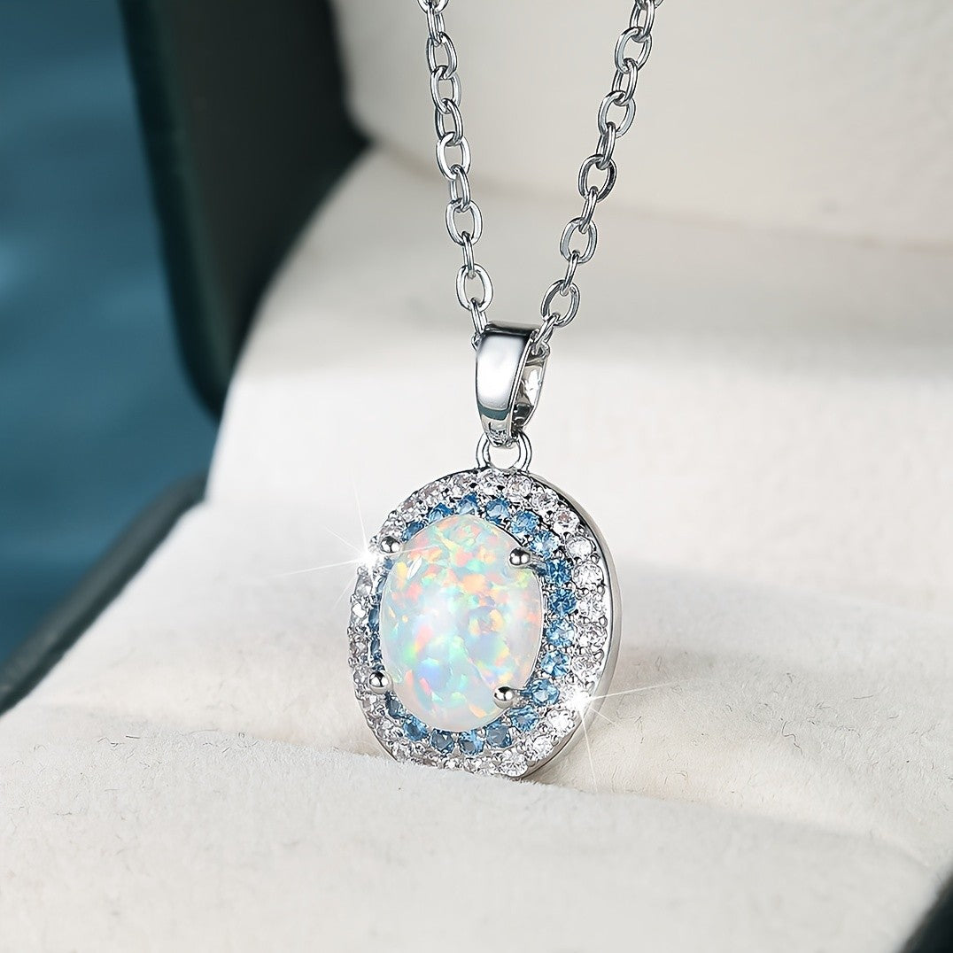 Opal Halo Pendant Necklace