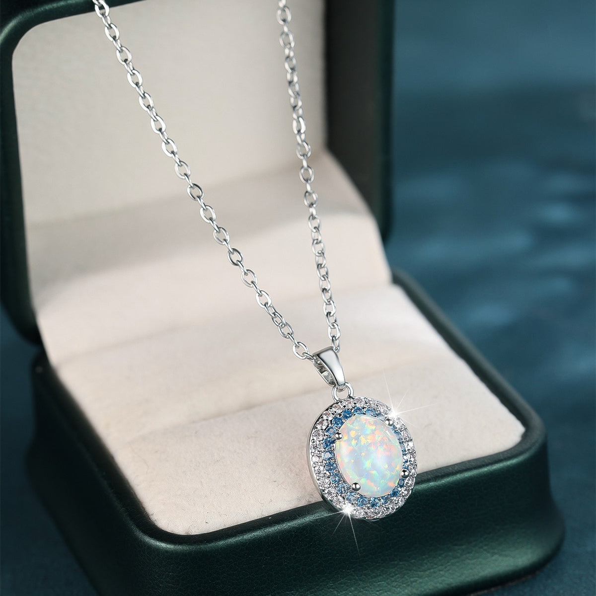 Opal Halo Pendant Necklace