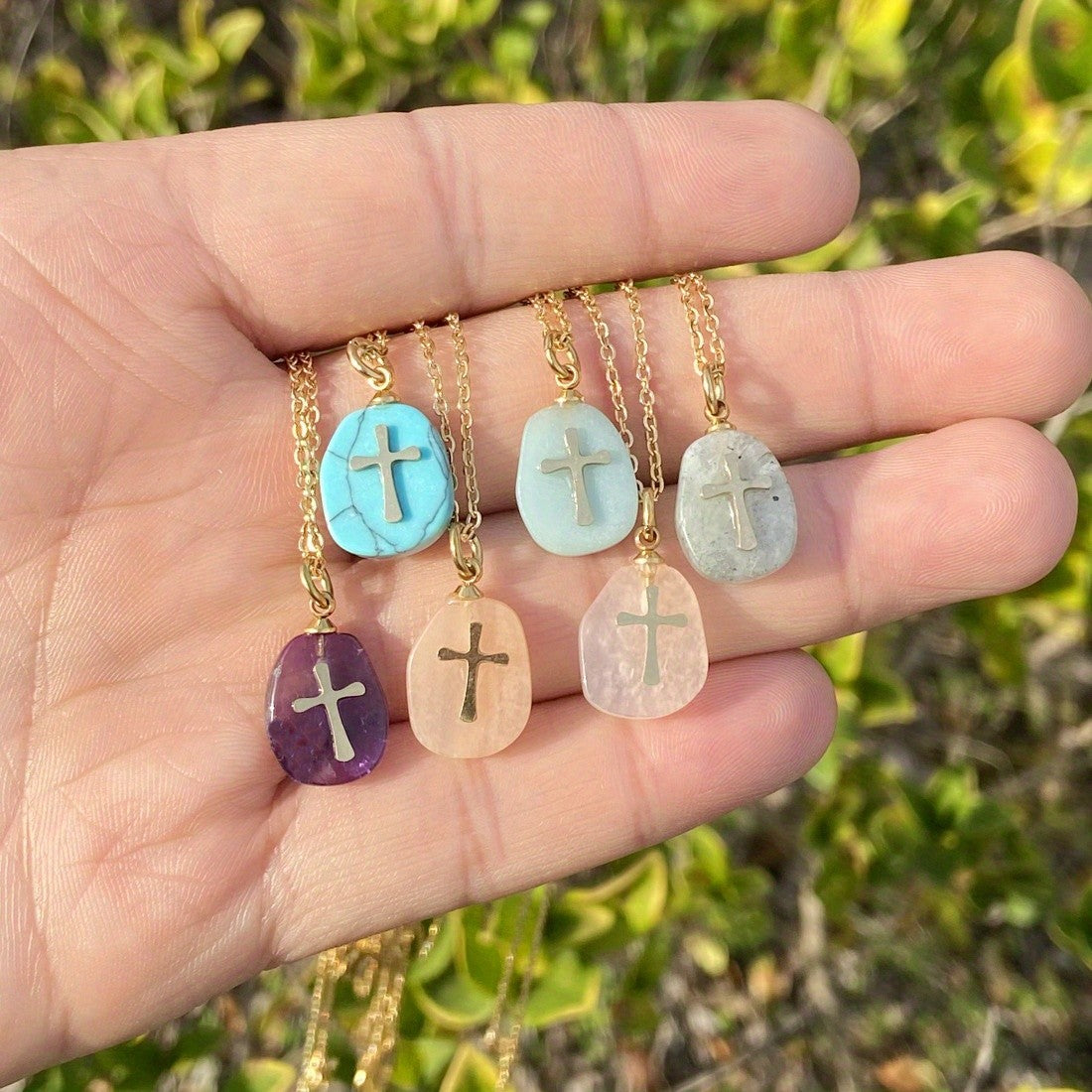Natural Stone Cross Necklace