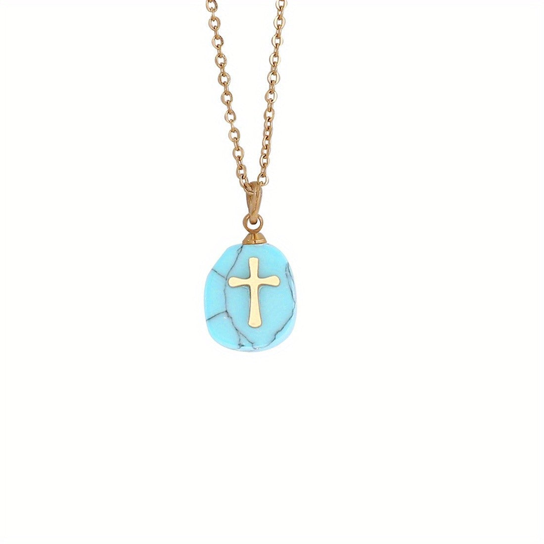Natural Stone Cross Necklace