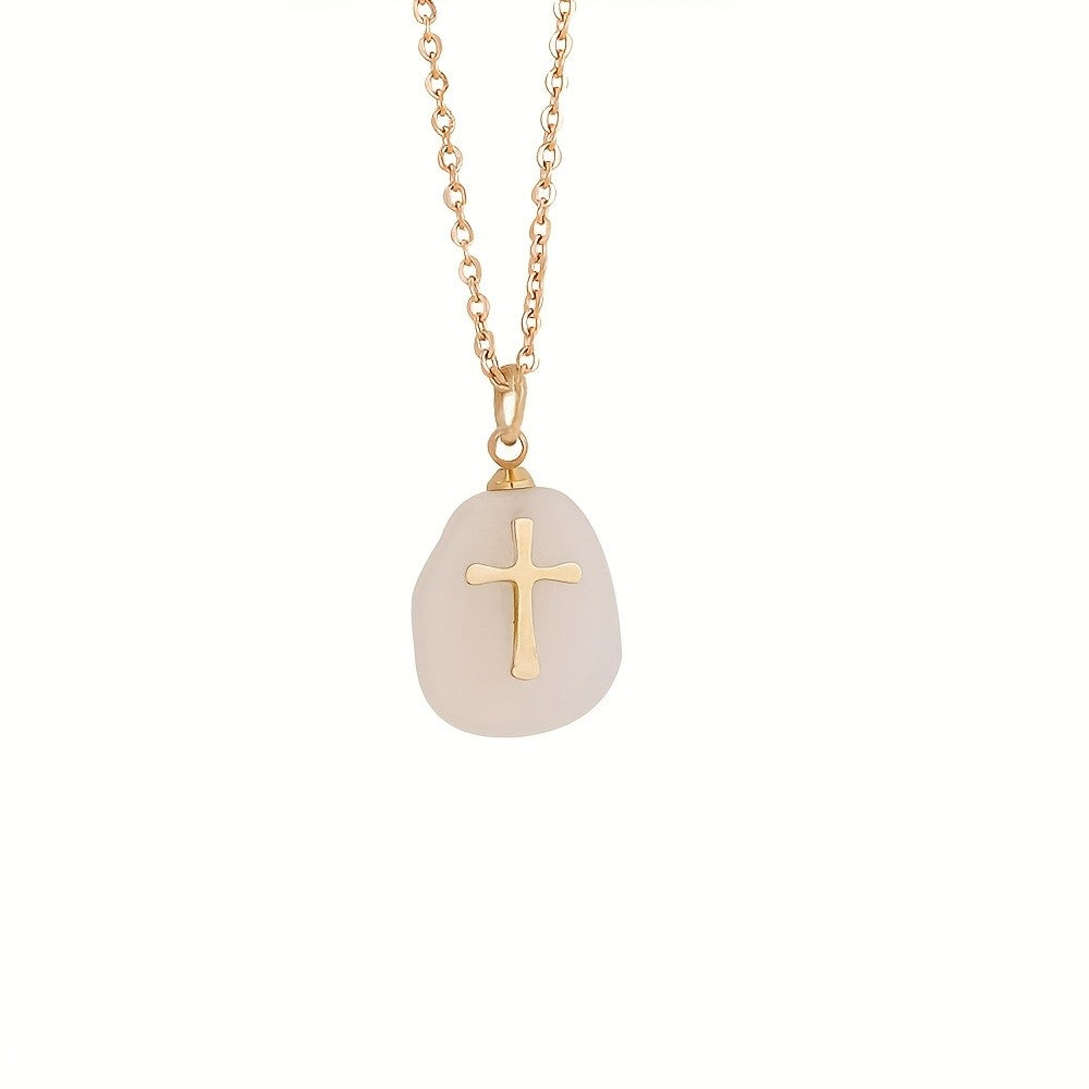 Natural Stone Cross Necklace