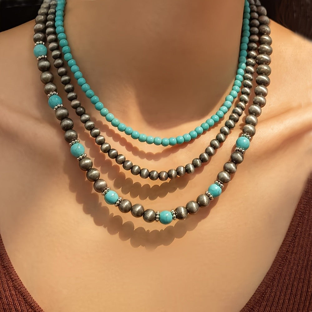 Turquoise & Silver-Tone Layered Necklace Set