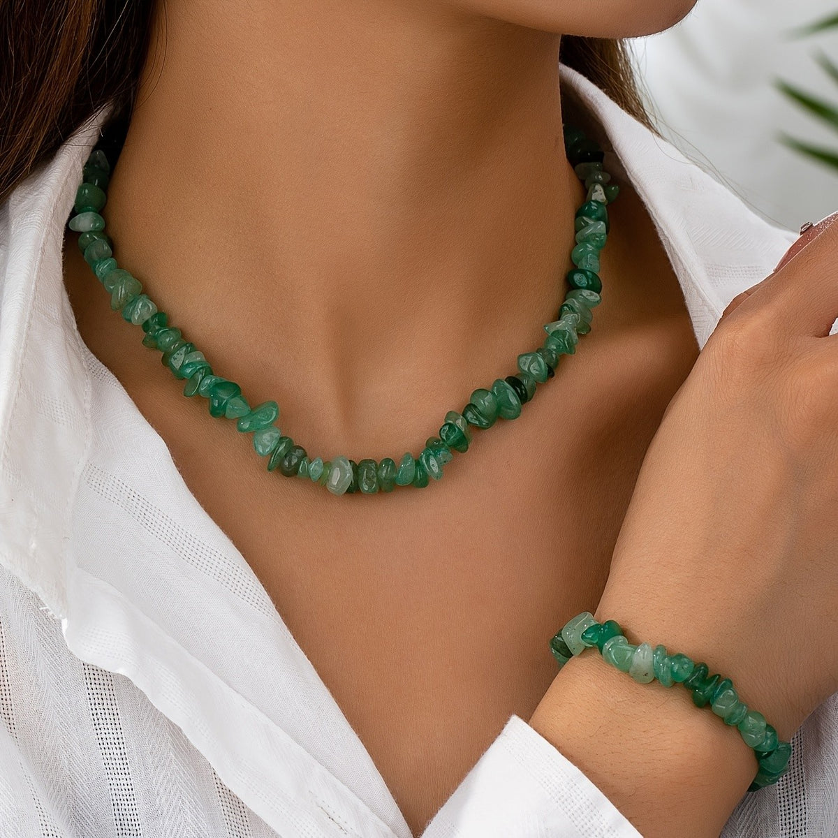 Natural Stone Chip Necklace & Bracelet Set