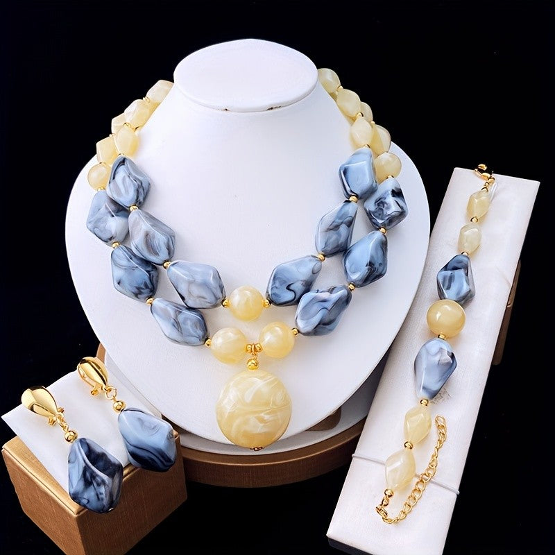 Blue Marble Resin Jewelry Set