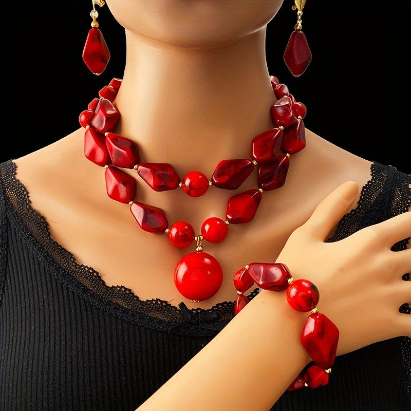 Blue Marble Resin Jewelry Set