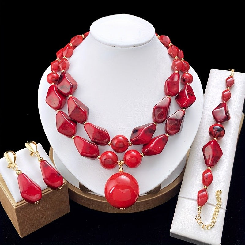 Blue Marble Resin Jewelry Set