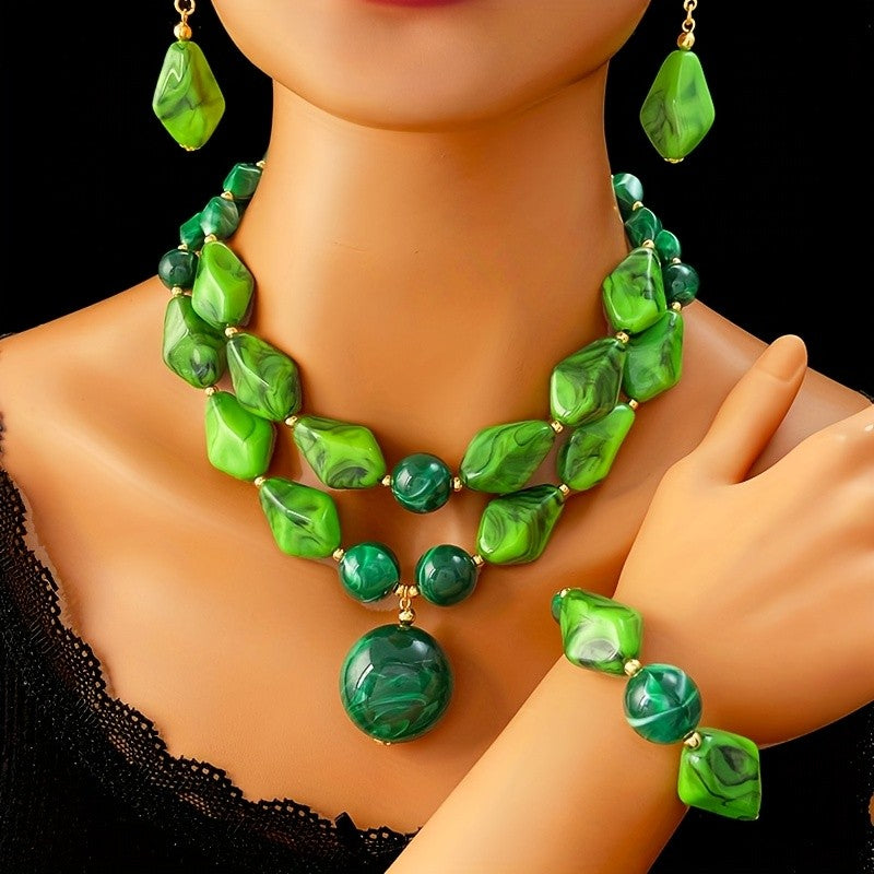 Blue Marble Resin Jewelry Set