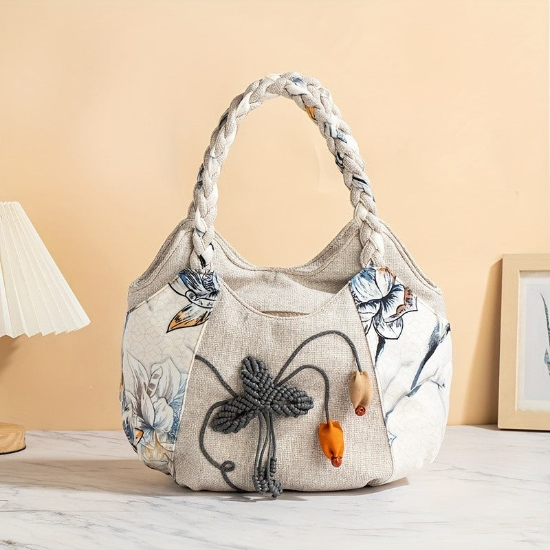 Floral Woven Handle Tote