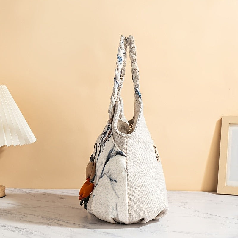 Floral Woven Handle Tote