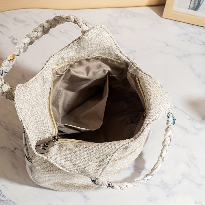 Floral Woven Handle Tote
