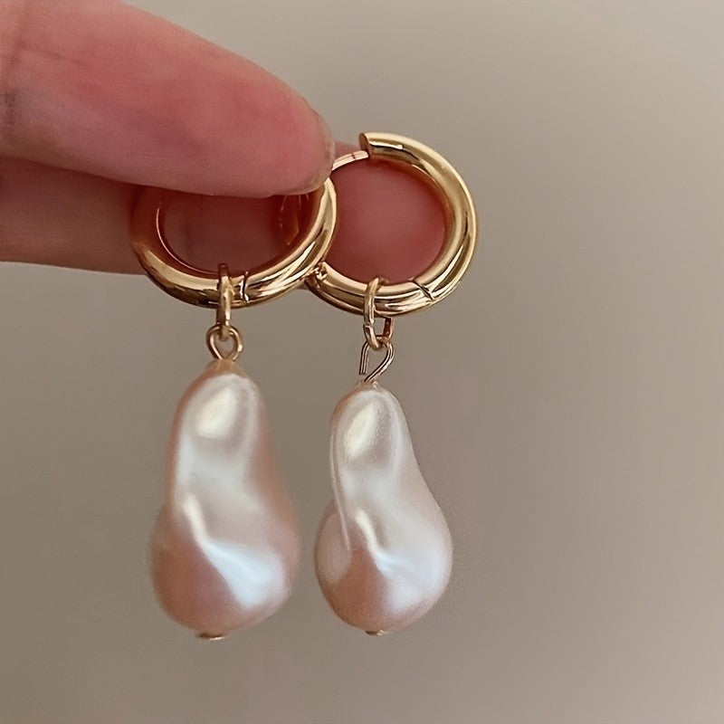 Baroque Pearl Huggie Earrings