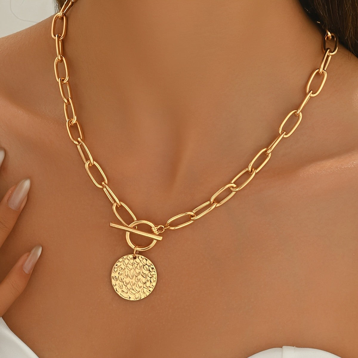 Textured Coin Toggle Necklace