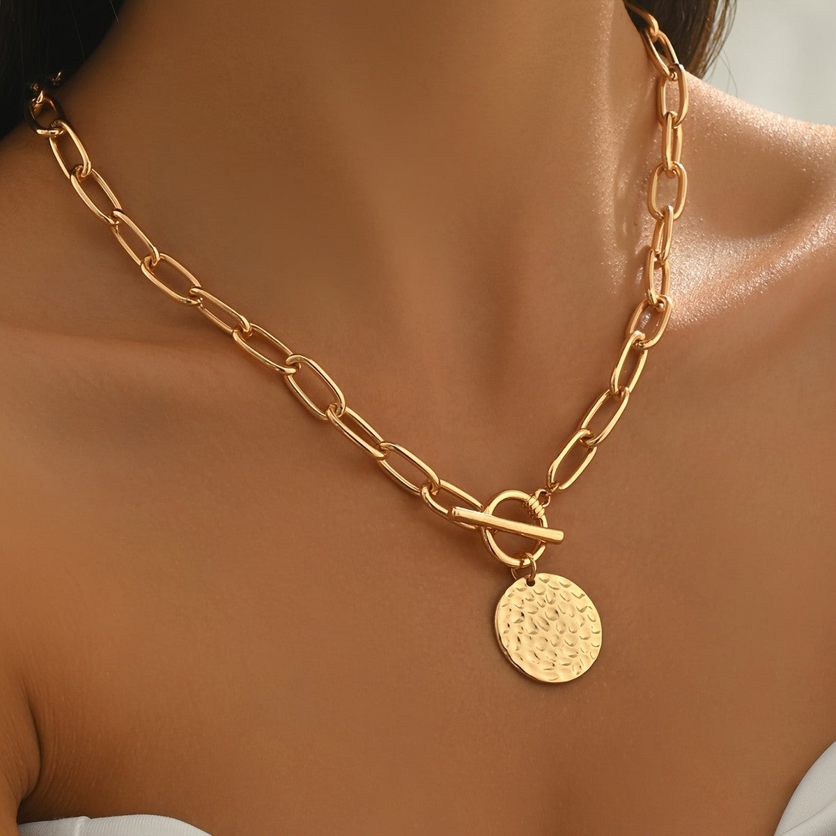 Textured Coin Toggle Necklace