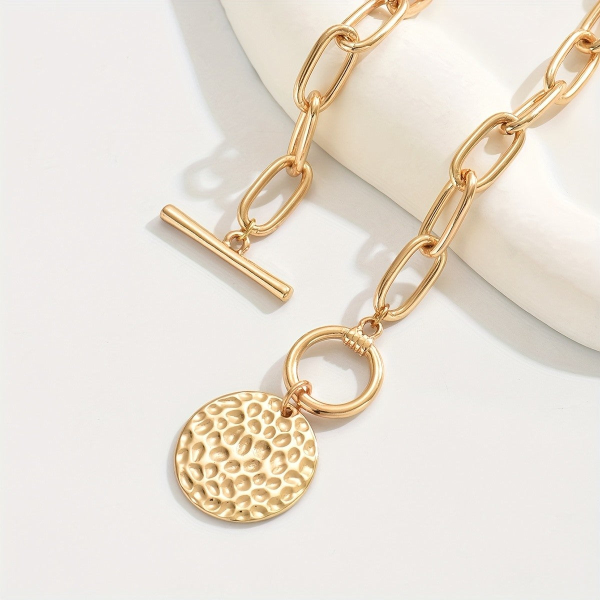 Textured Coin Toggle Necklace