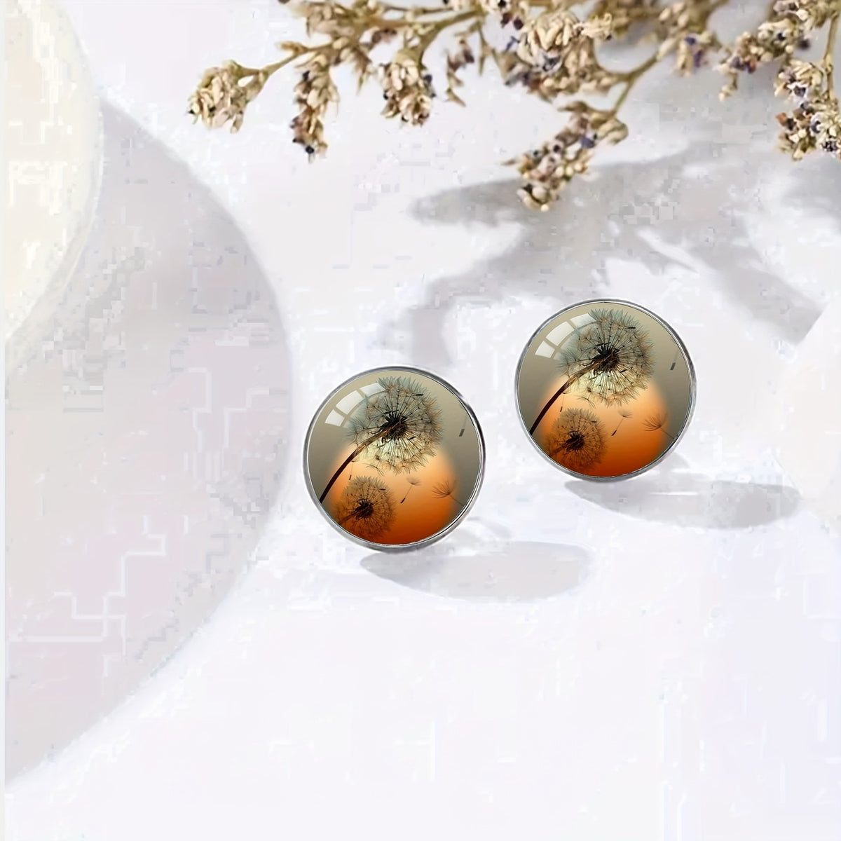 Dandelion Glass Stud Earrings