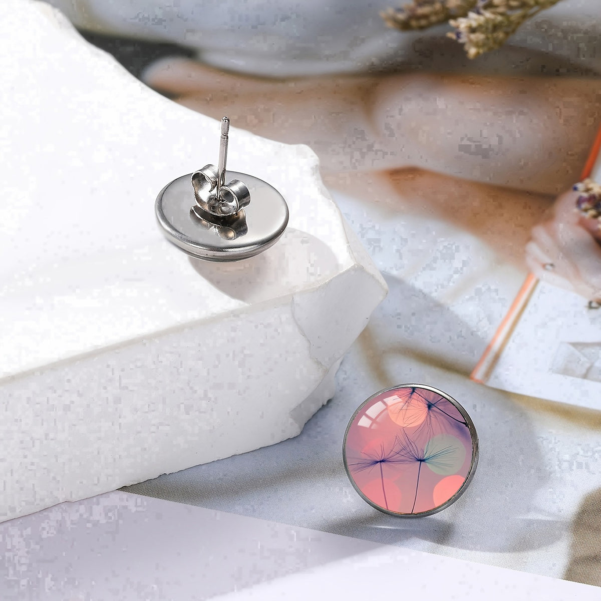 Dandelion Glass Stud Earrings