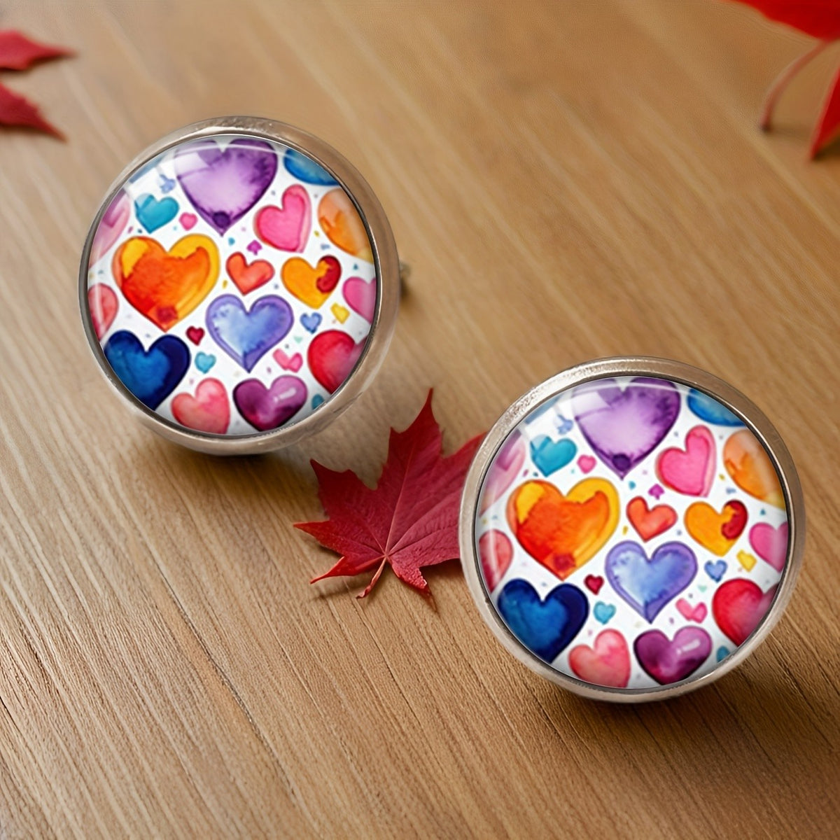 Colorful Watercolor Heart Stud Earrings