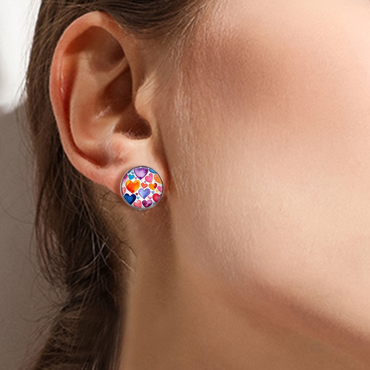 Colorful Watercolor Heart Stud Earrings