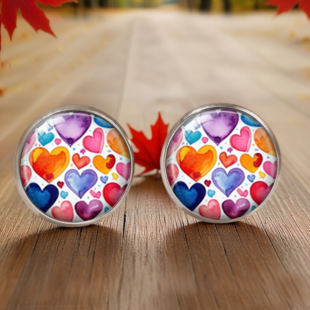 Colorful Watercolor Heart Stud Earrings