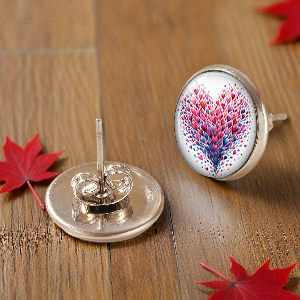 Colorful Heart Mosaic Stud Earrings