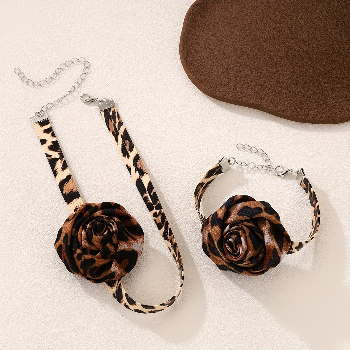 Leopard Print Flower Choker & Bracelet Set