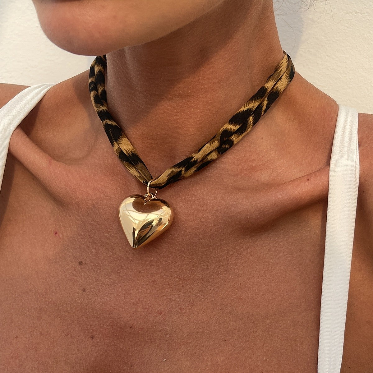 Leopard Print Scarf Heart Pendant