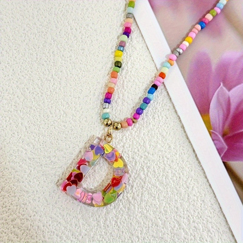Colorful Heart Resin Letter Necklace