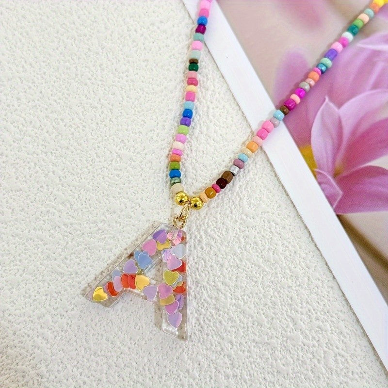 Colorful Heart Resin Letter Necklace