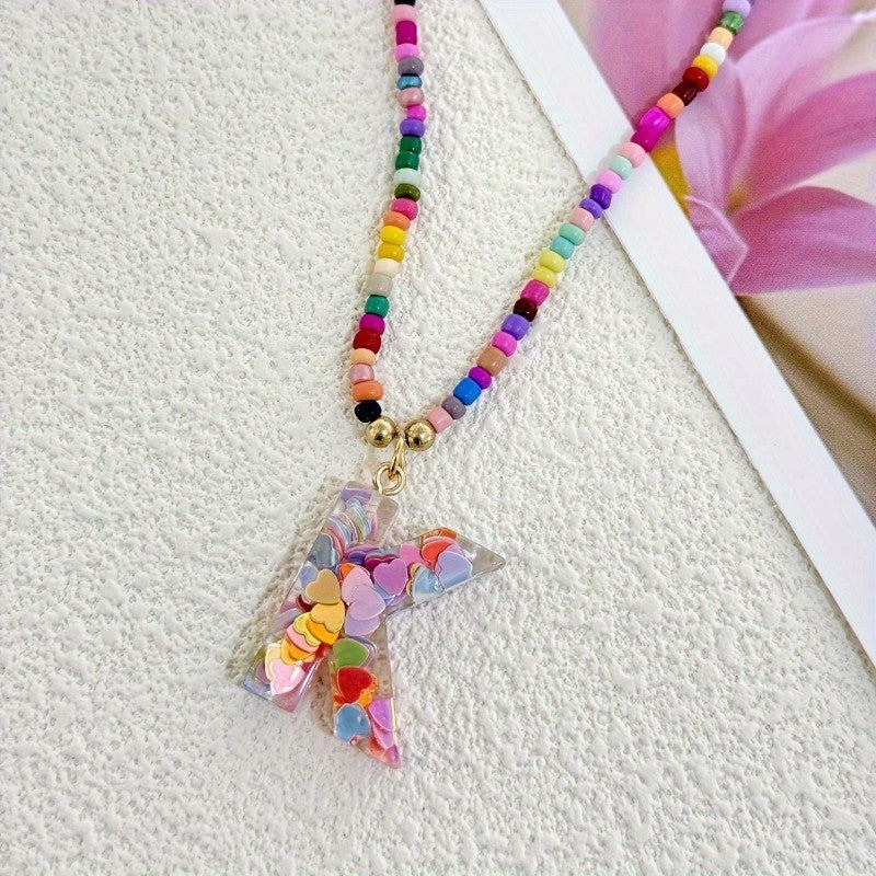 Colorful Heart Resin Letter Necklace