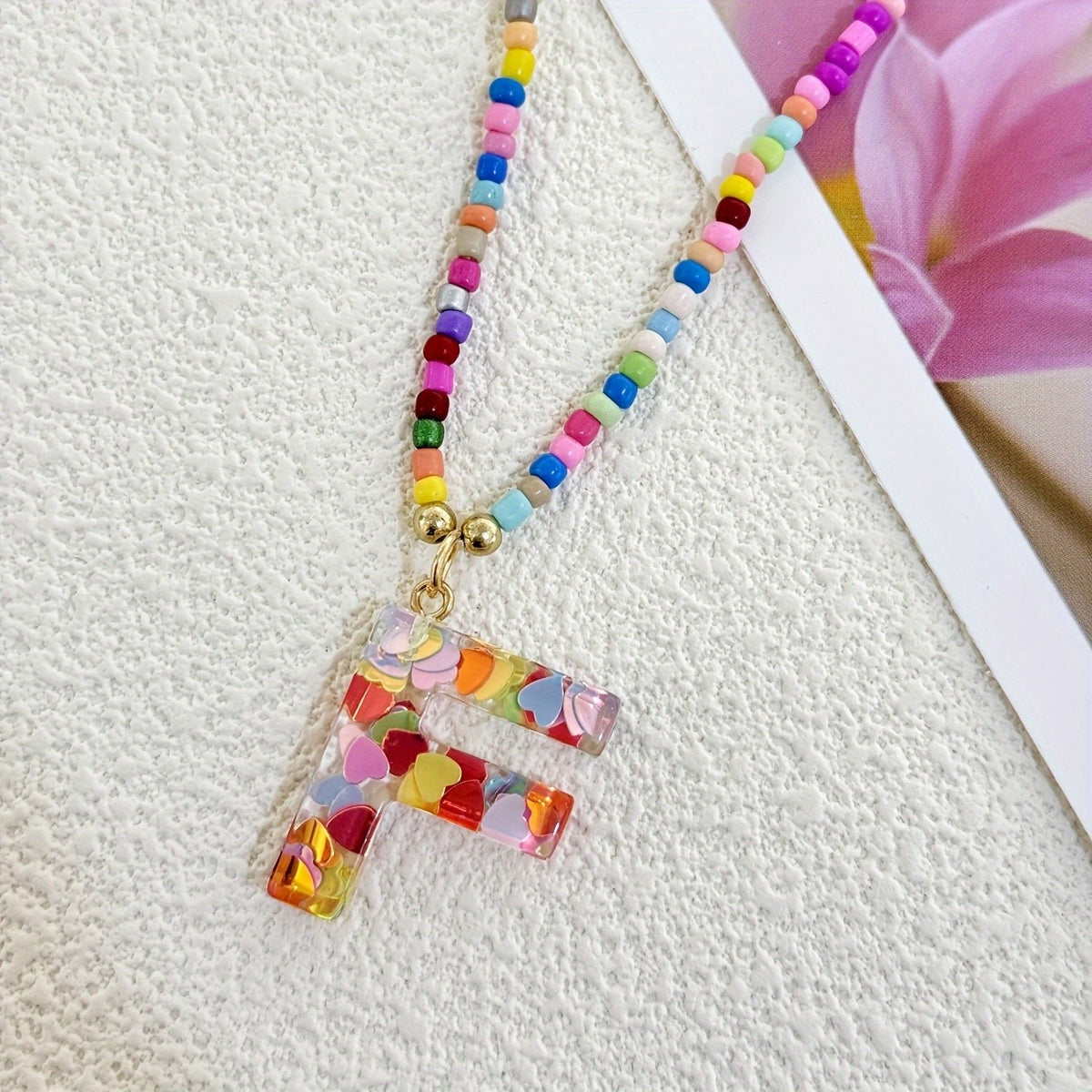 Colorful Heart Resin Letter Necklace