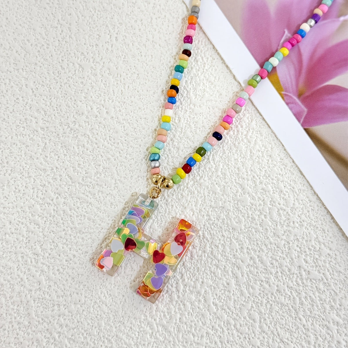 Colorful Heart Resin Letter Necklace