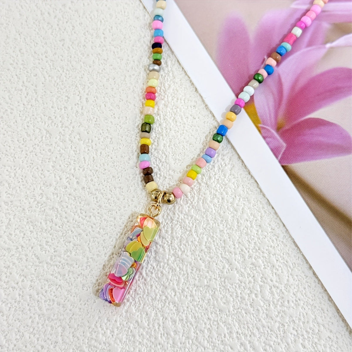 Colorful Heart Resin Letter Necklace